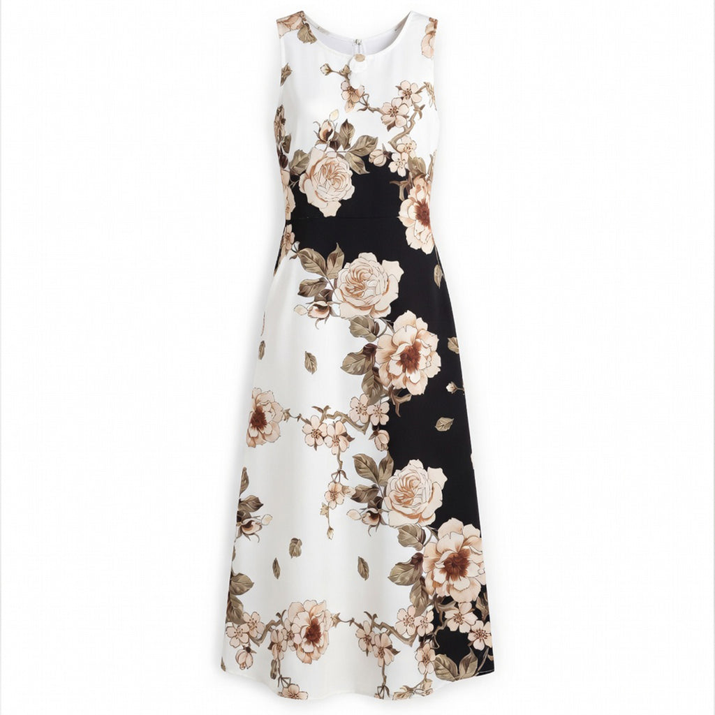 Robe longue femme coton imprimé floral été robe décontractée ample col V