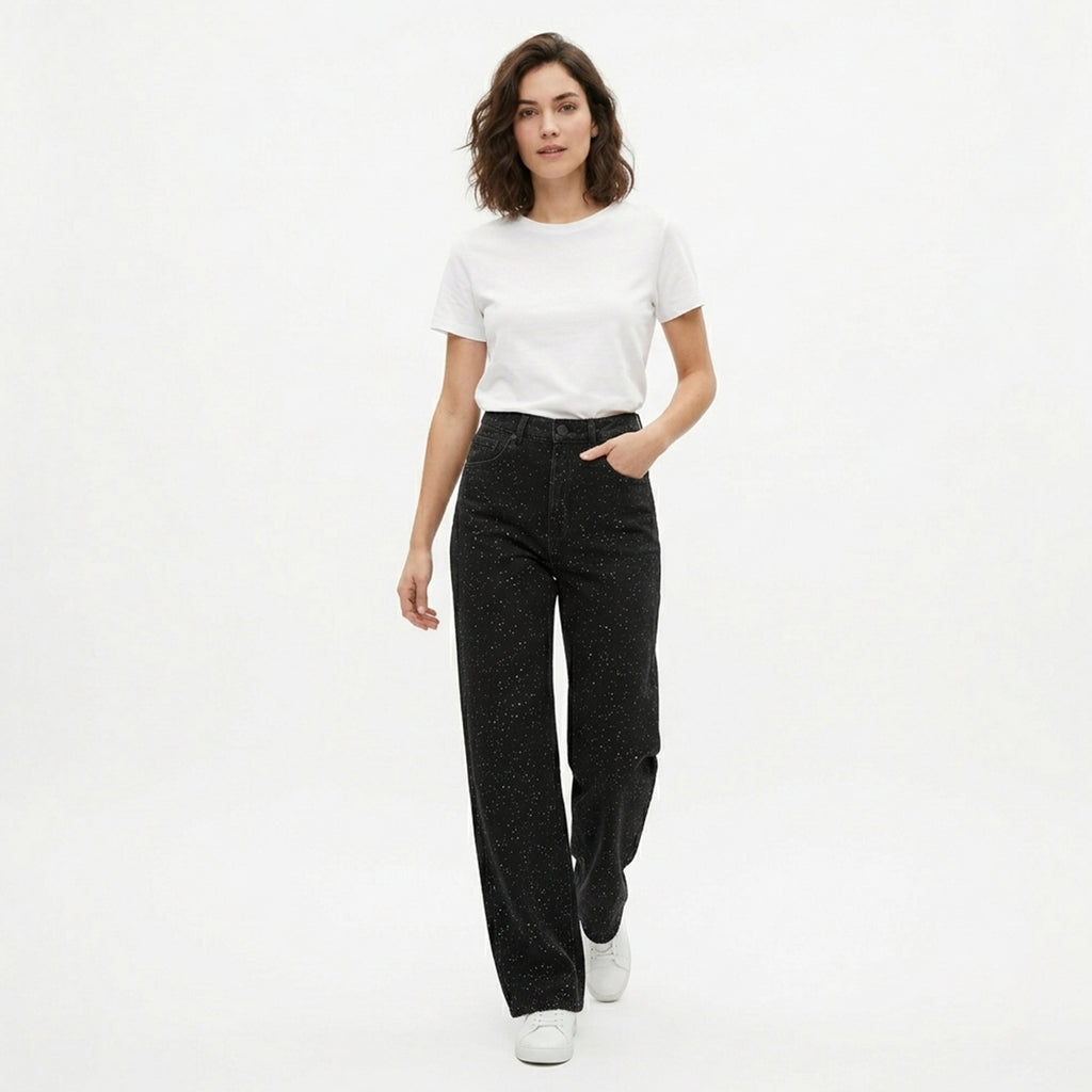 Jean femme taille haute coton été coupe droite