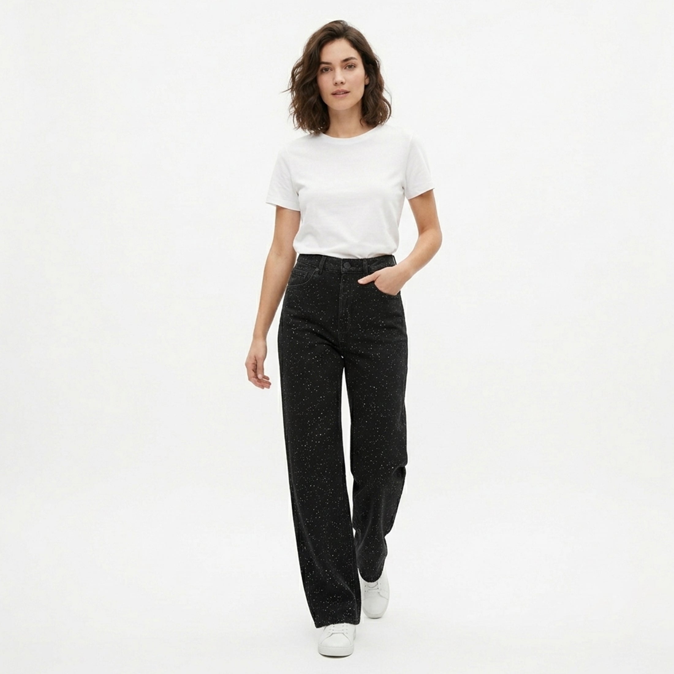 Jean femme taille haute coton été coupe droite