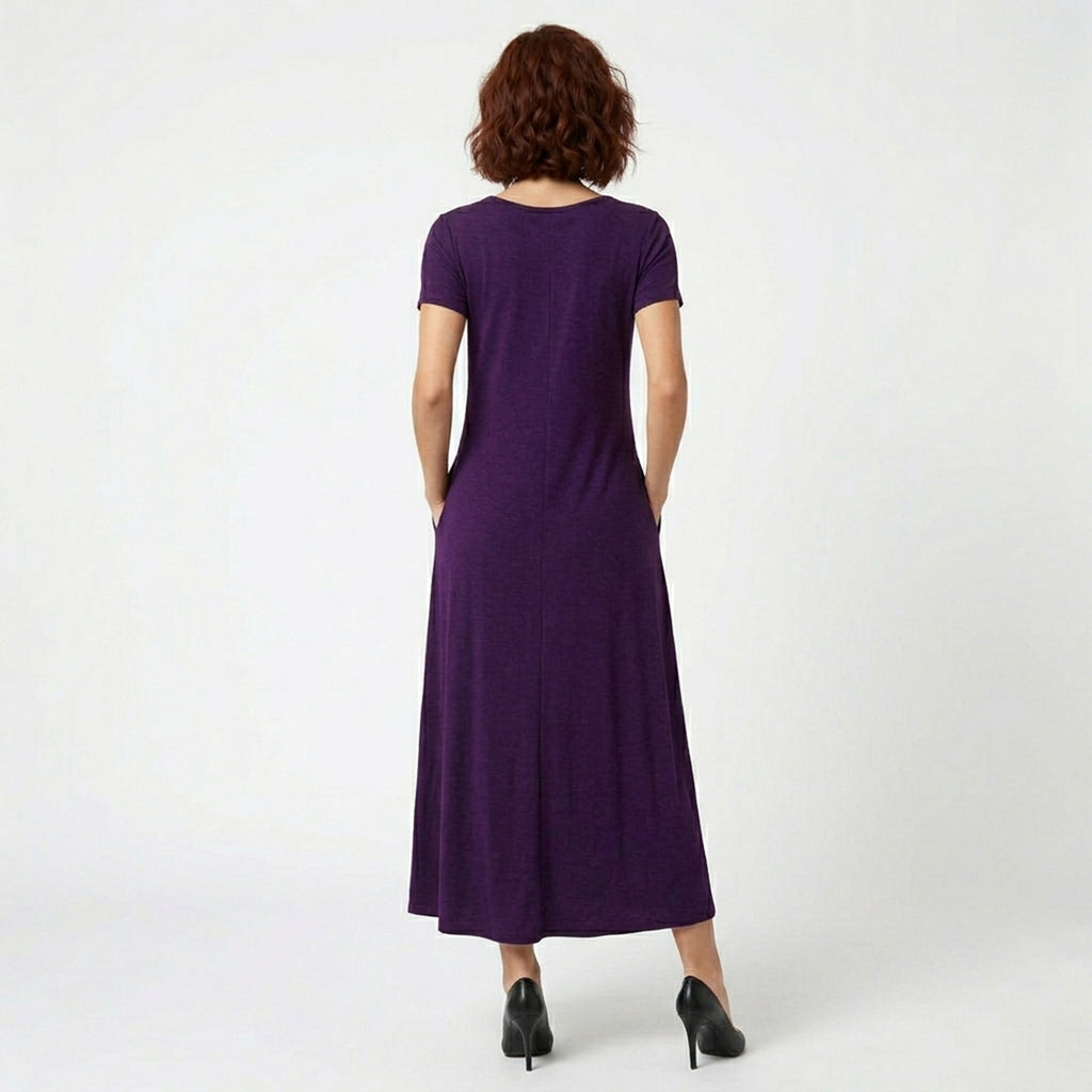 Robe longue manches courtes femme coton été robe maxi décontractée poches