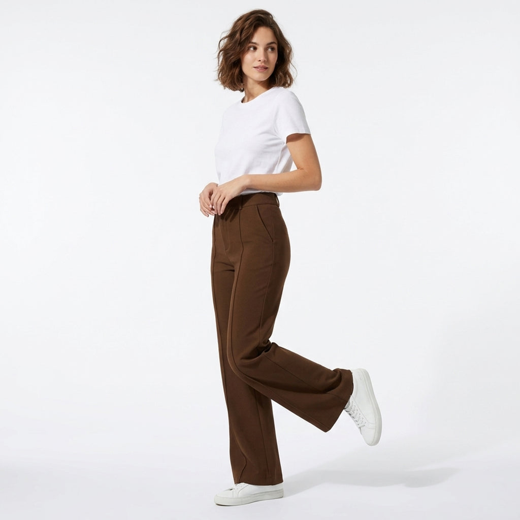 Pantalon taille haute droit femme en coton pour printemps
