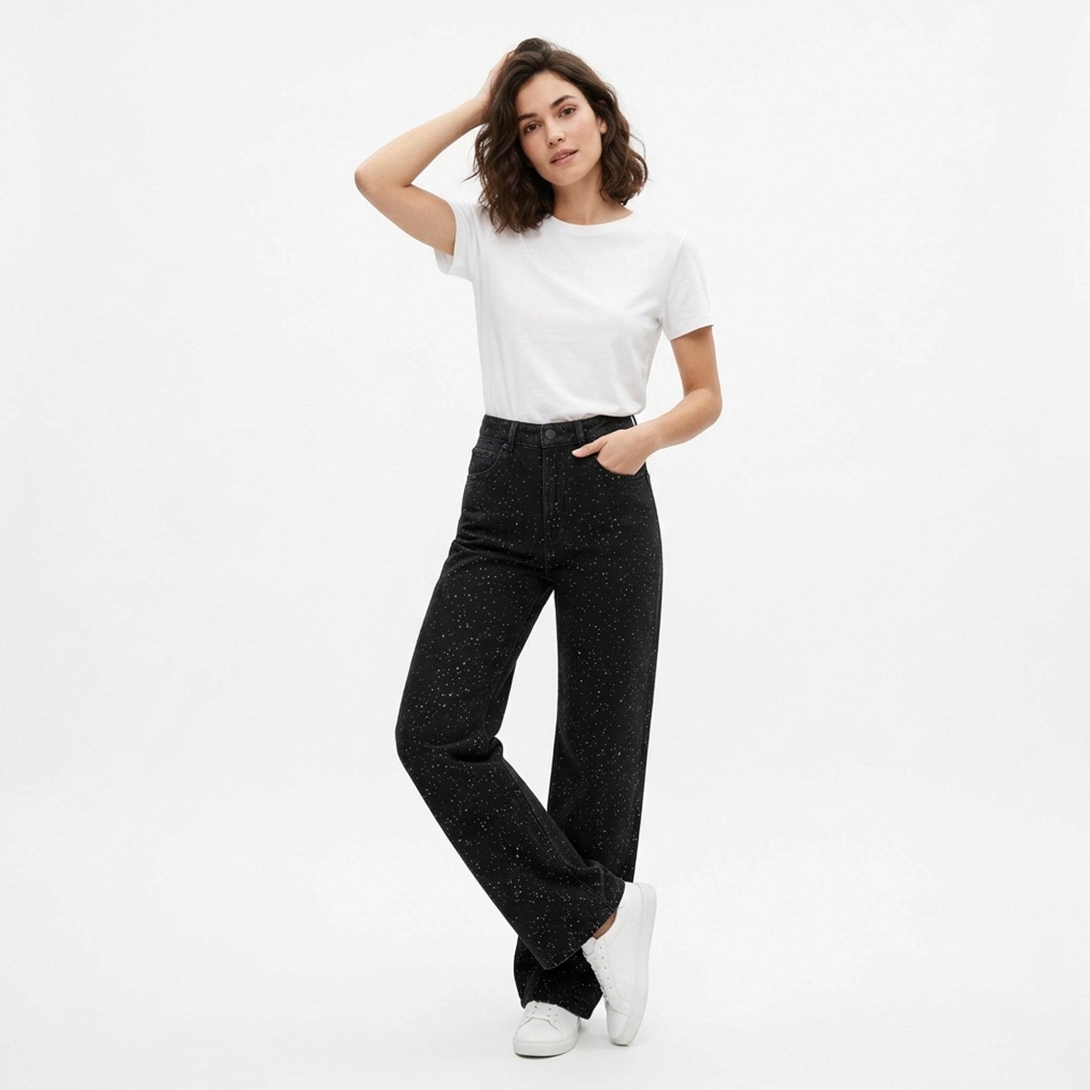 Jean femme taille haute coton été coupe droite