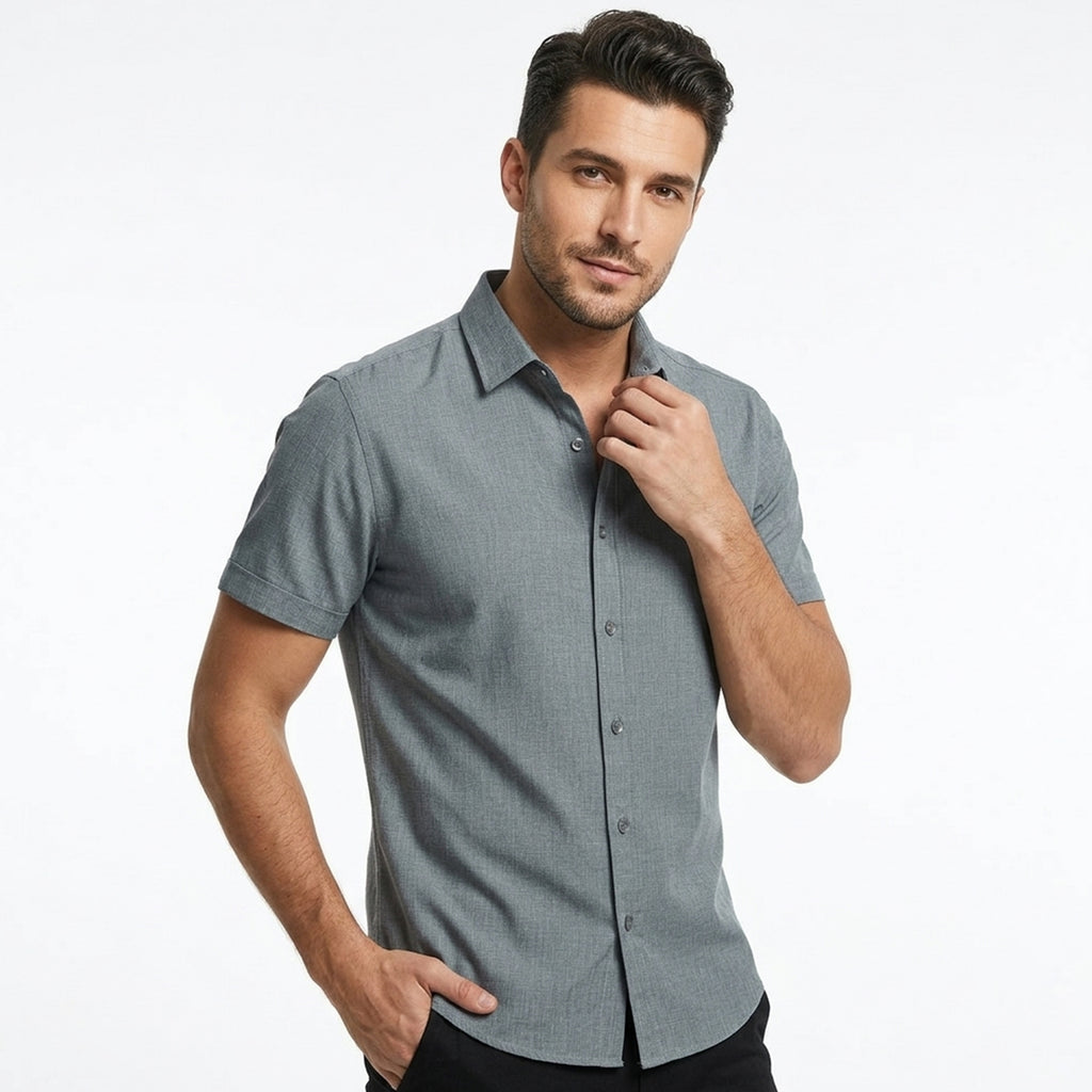 Chemise homme coton lin printemps légère respirante manches courtes