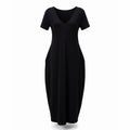 Robe longue manches courtes femme coton été robe maxi décontractée poches