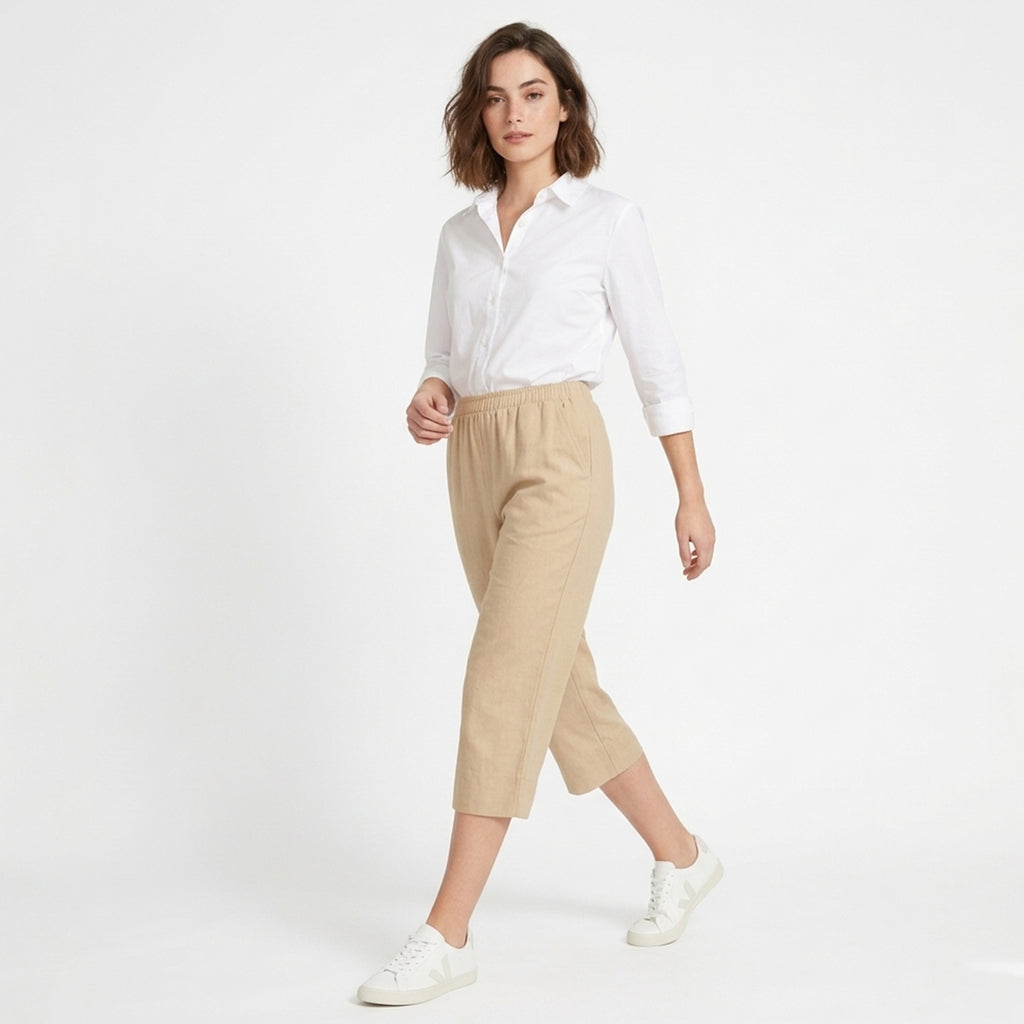Pantalon large femme taille haute coton fluide printemps été