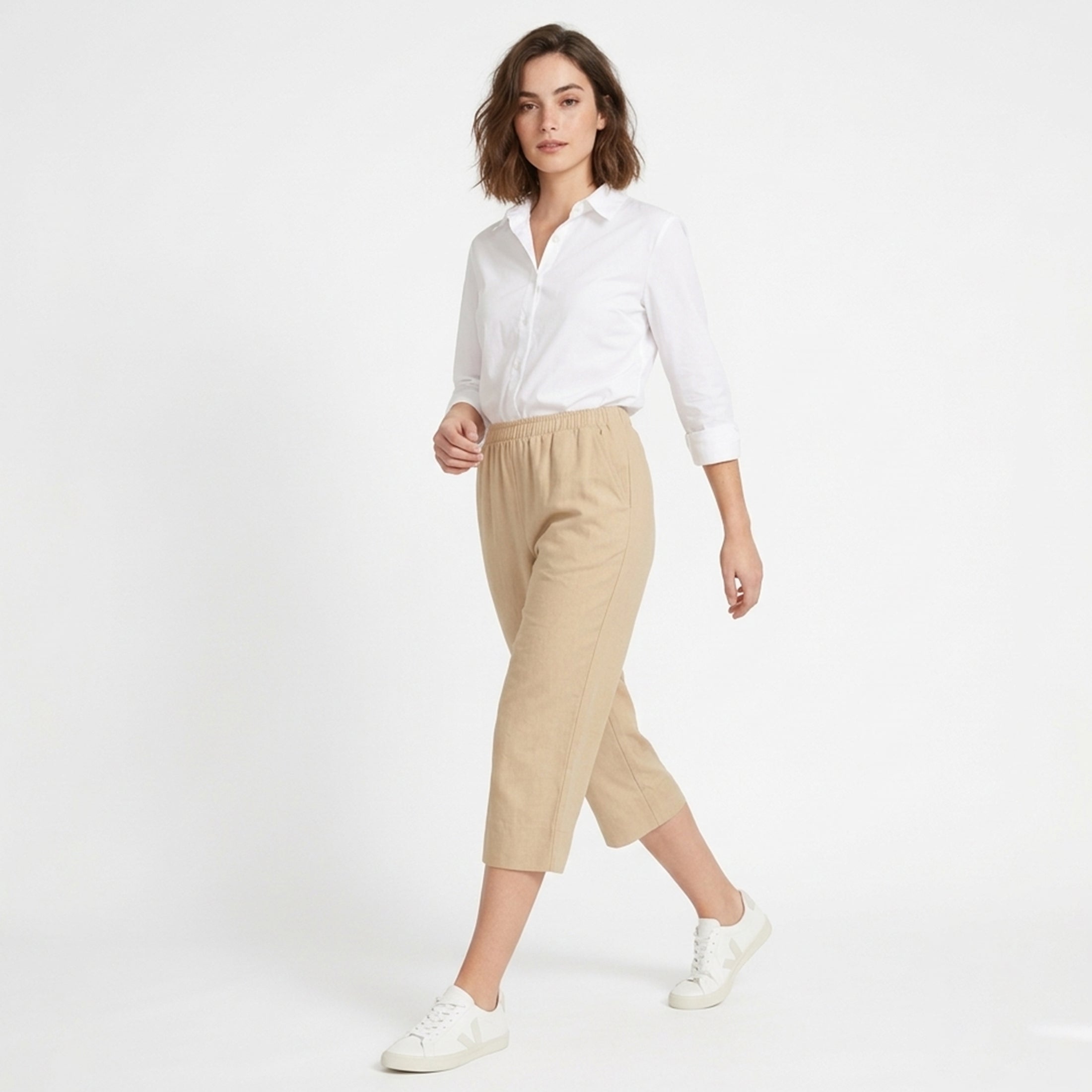 Pantalon large femme taille haute coton fluide printemps été