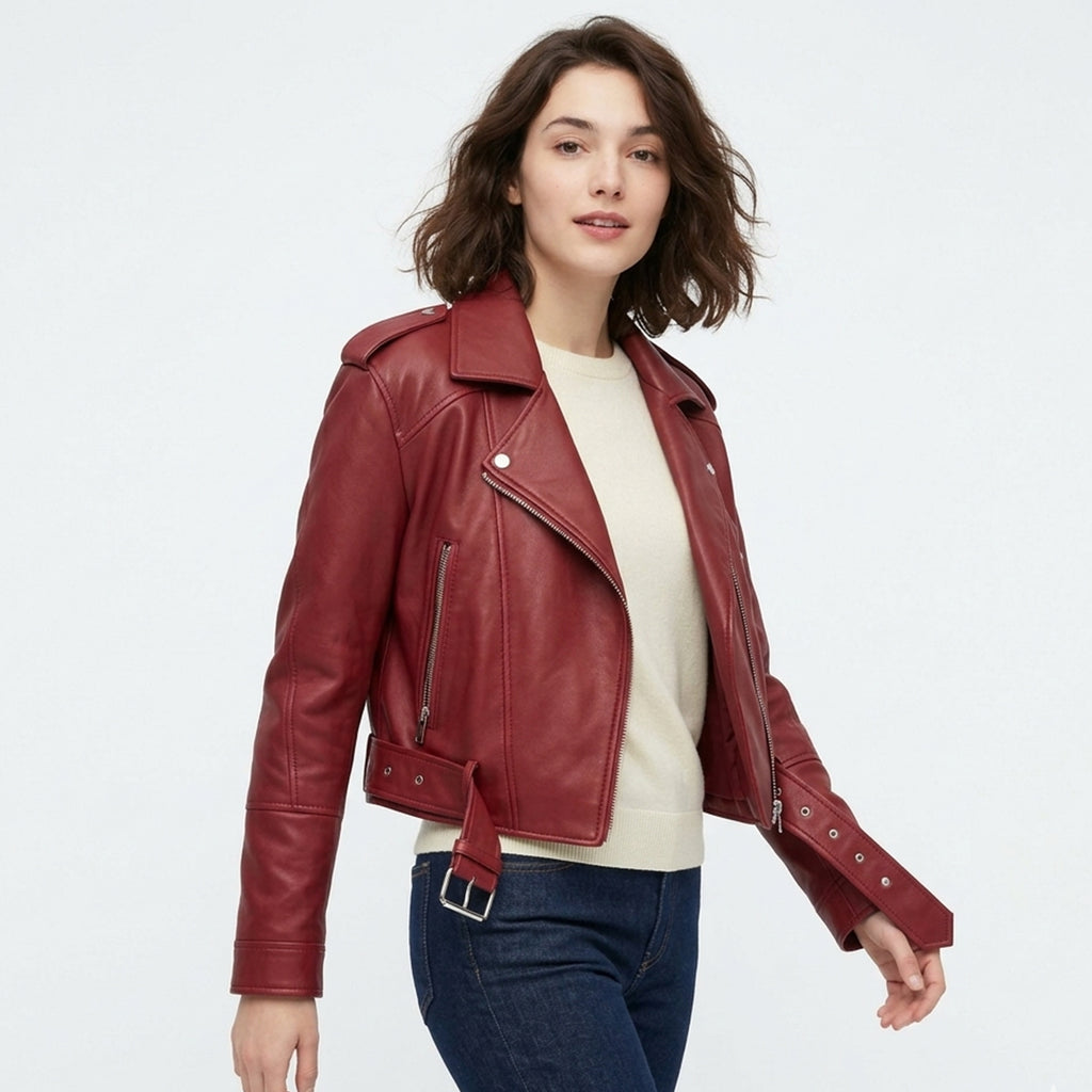 Veste en cuir femme pour printemps-été style motard élégant