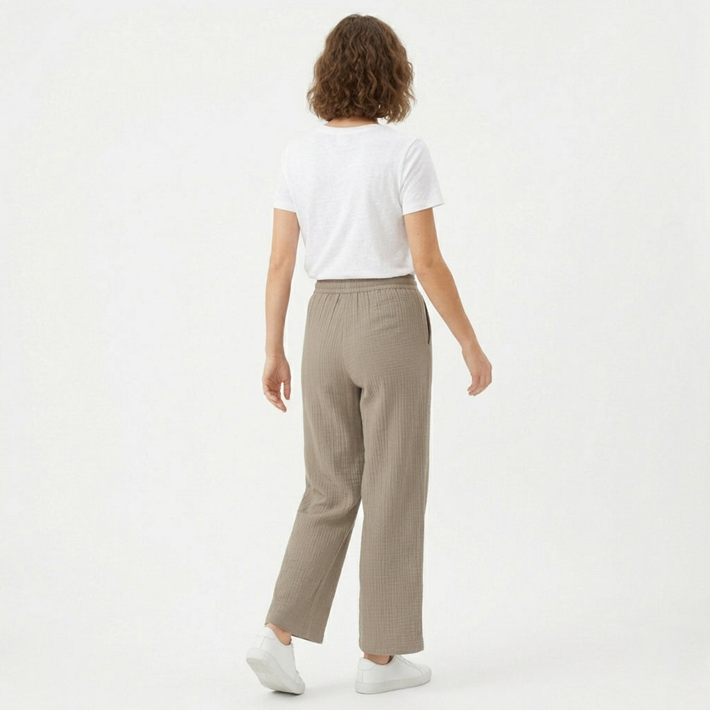 Pantalon large femme ceinturé coton printemps élégance quotidienne