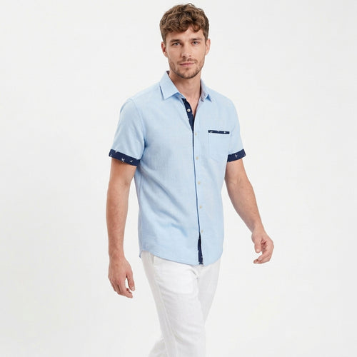 Chemise homme coton manches courtes col imprimé été léger respirant