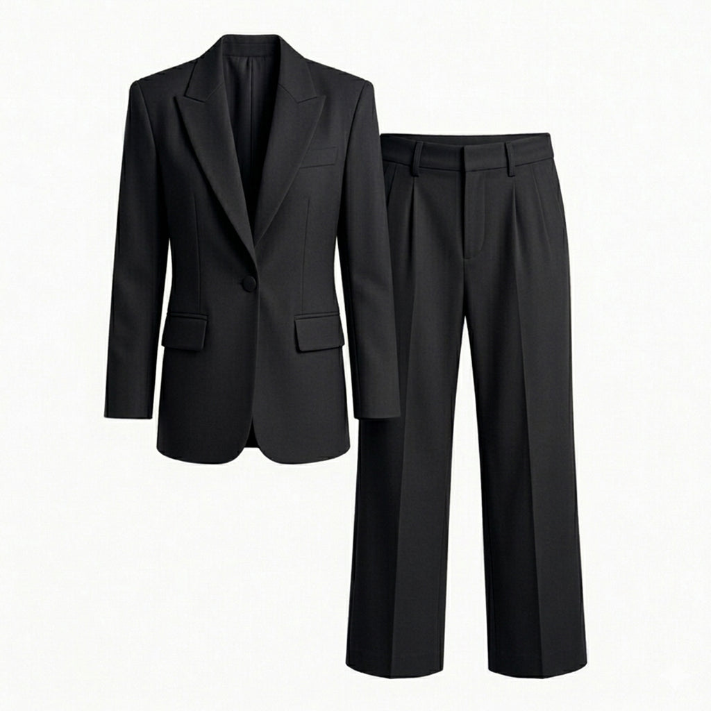 Ensemble femme coton été veste pantalon coupe droite élégant