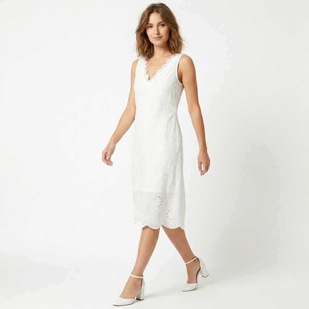 Robe femme coton printemps col V sans manches