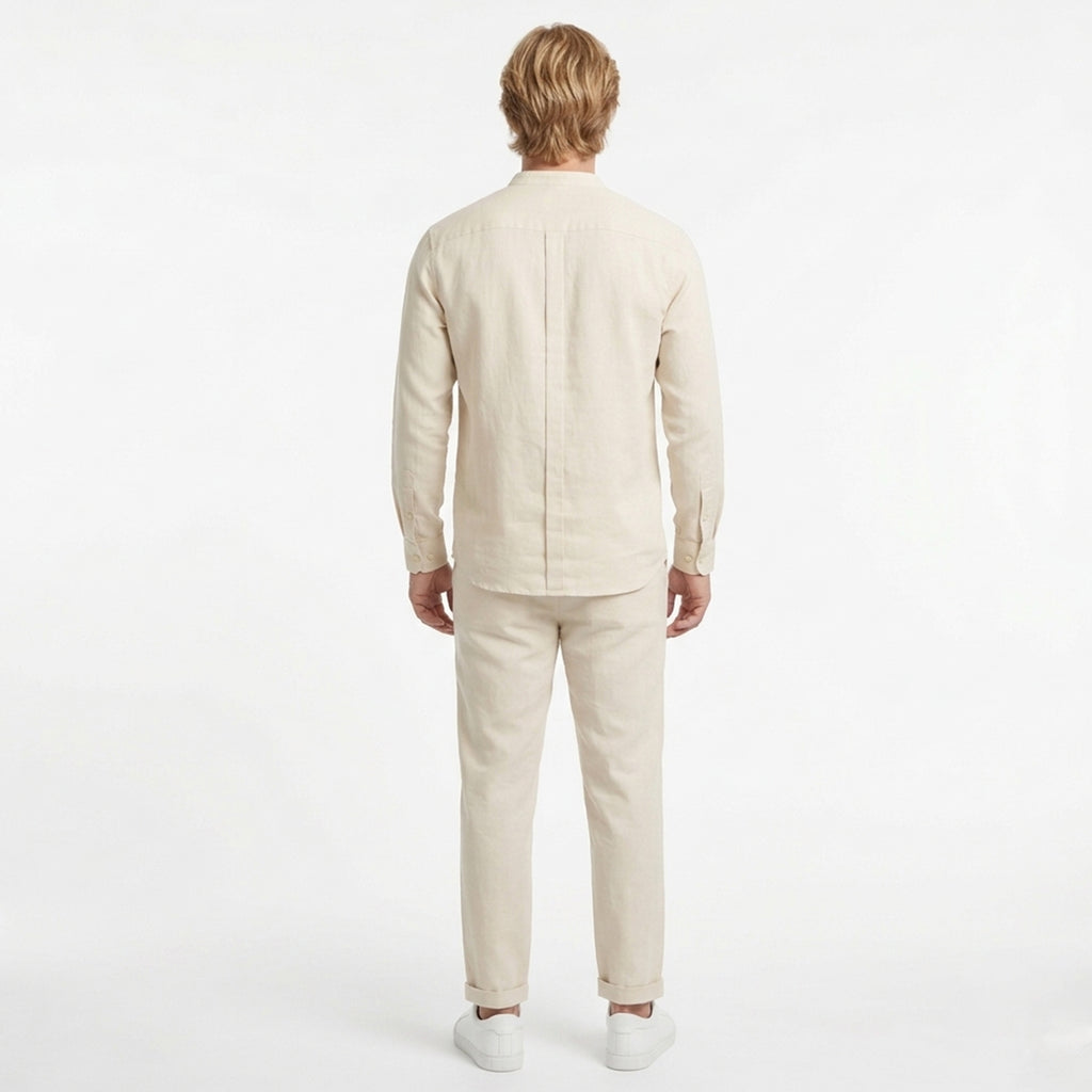 Ensemble homme coton été chemise boutonnée pantalon décontracté