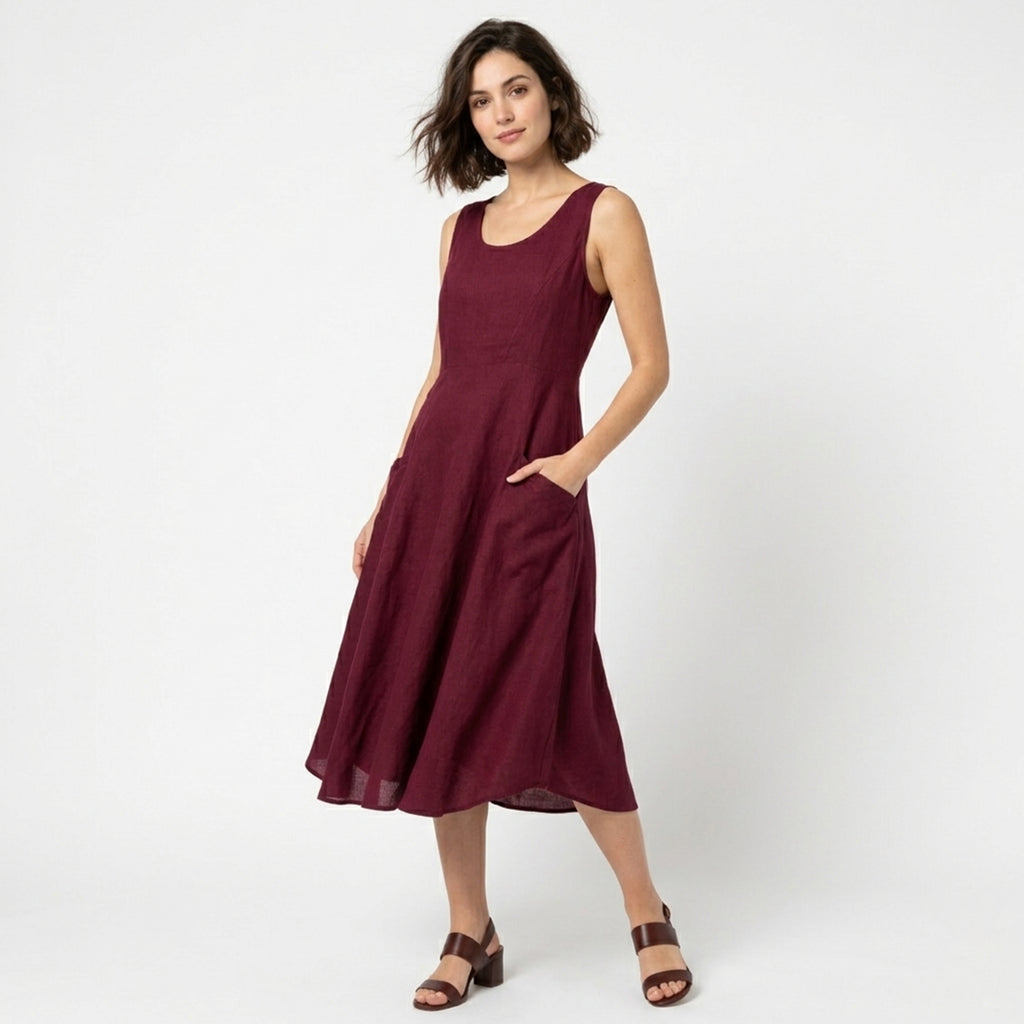 Robe trapèze sans manches femme coton printemps été robe décontractée