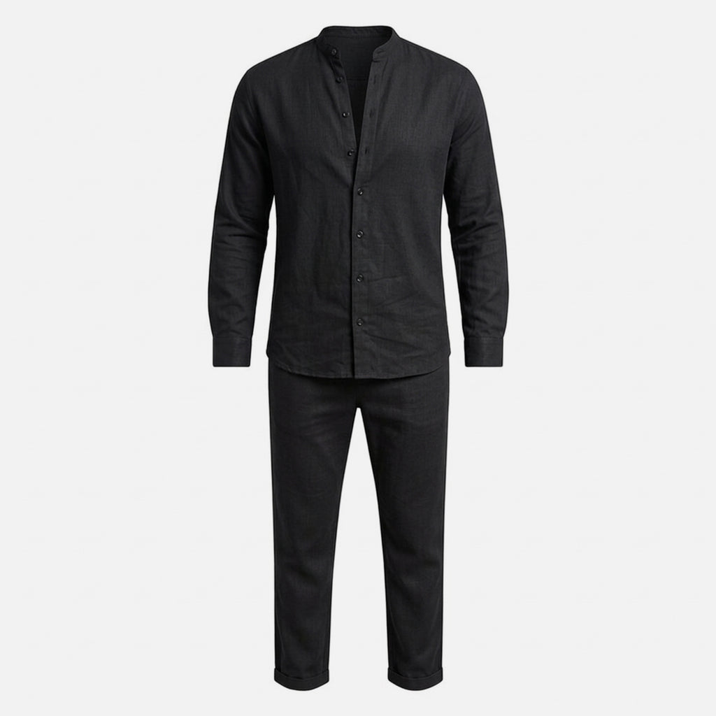Ensemble homme coton été chemise boutonnée pantalon décontracté