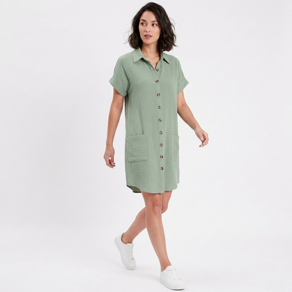 Robe chemise femme en coton léger pour le printemps