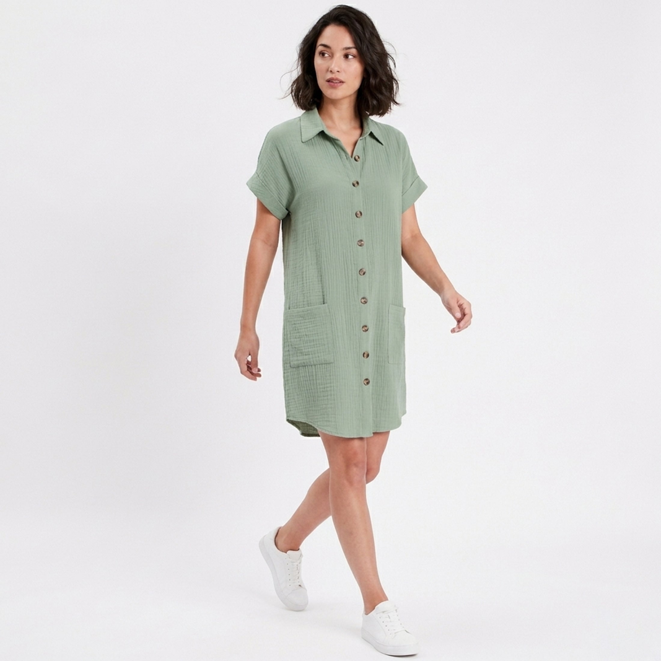Robe chemise femme en coton léger pour le printemps