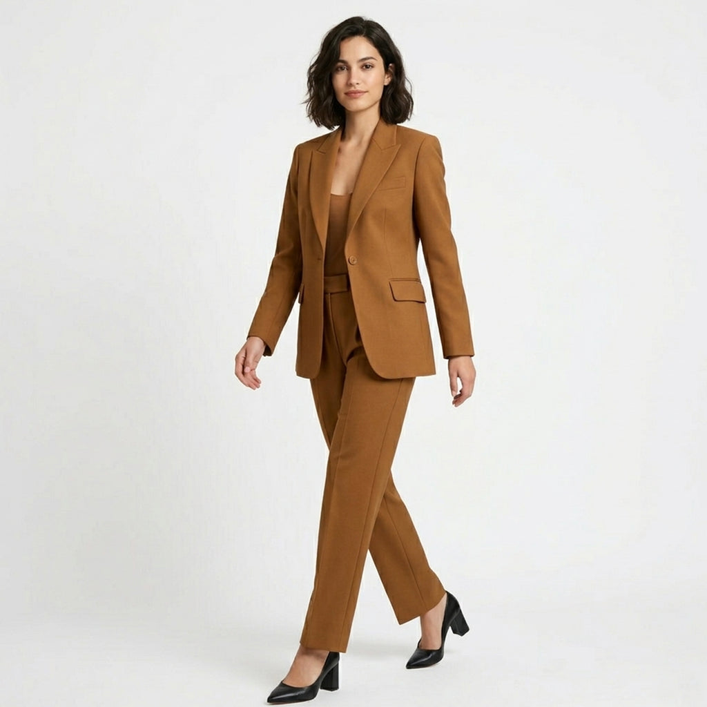 Ensemble femme coton été veste pantalon coupe droite élégant