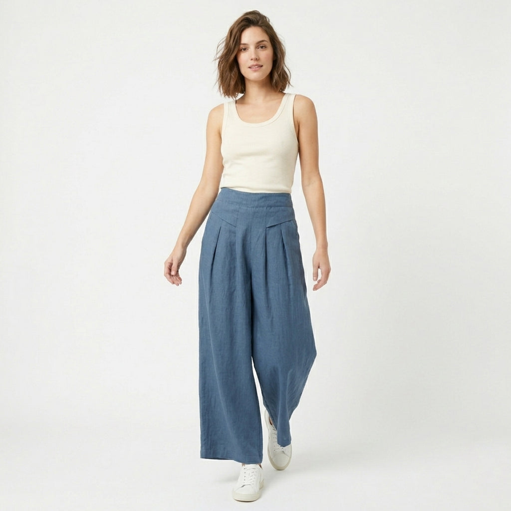 Pantalon femme lin large cheville