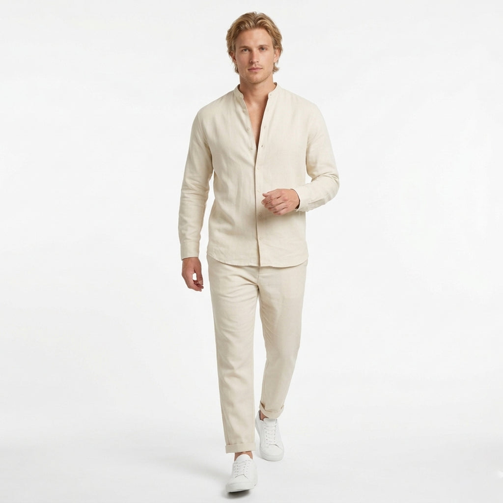 Ensemble homme coton été chemise boutonnée pantalon décontracté
