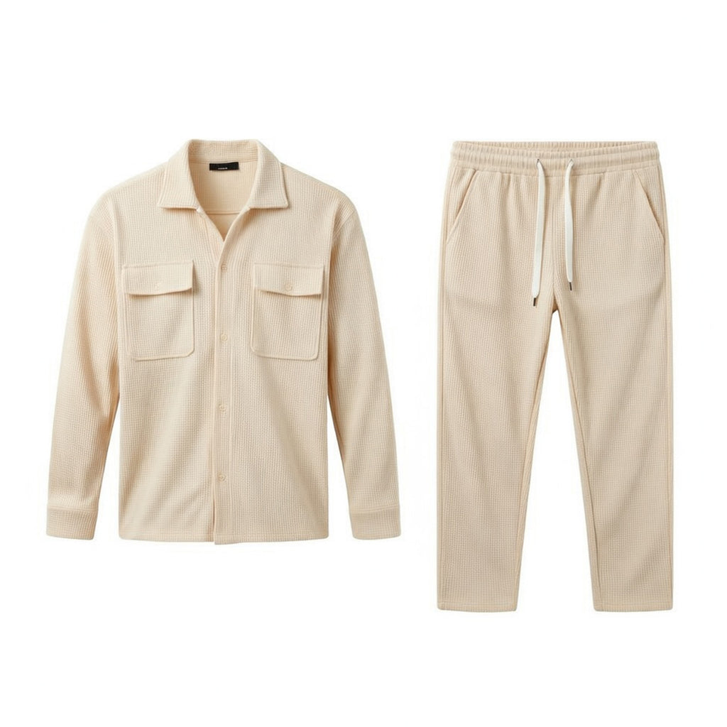 Ensemble homme coton tenue deux pièces casual chemise pantalon printemps-été