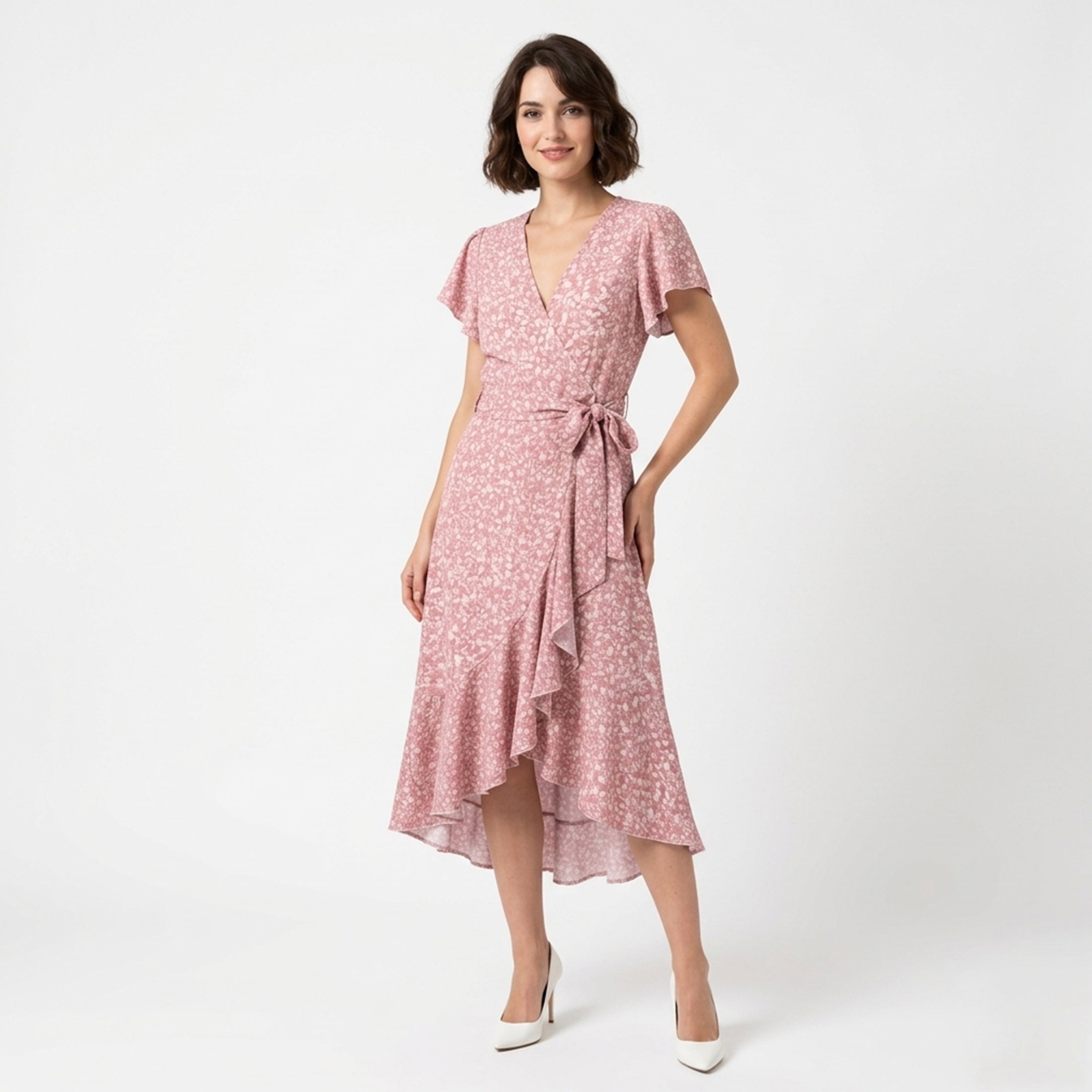 Robe élégante col V manches courtes femme coton printemps été robe chic