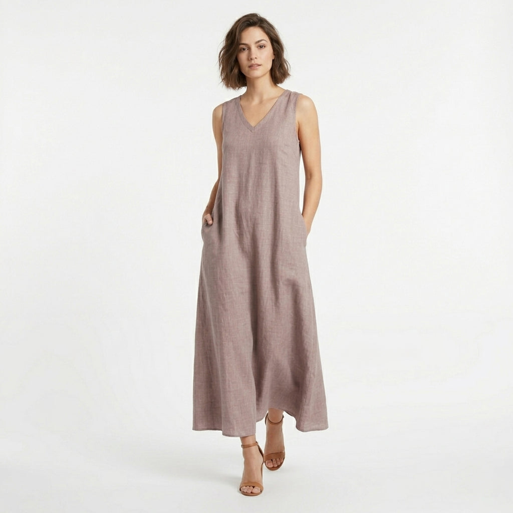 Robe femme col V sans manches fluide idéale printemps été