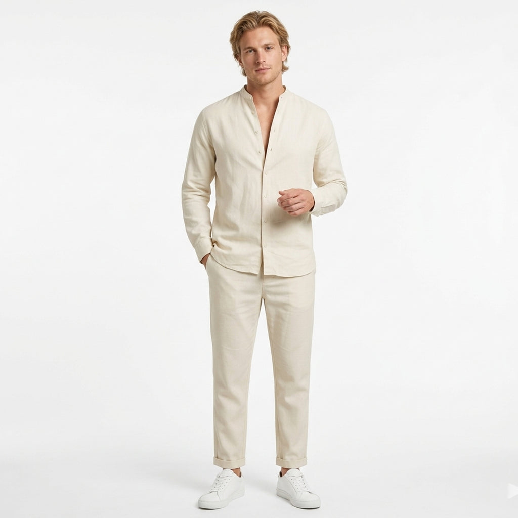 Ensemble homme coton été chemise boutonnée pantalon décontracté