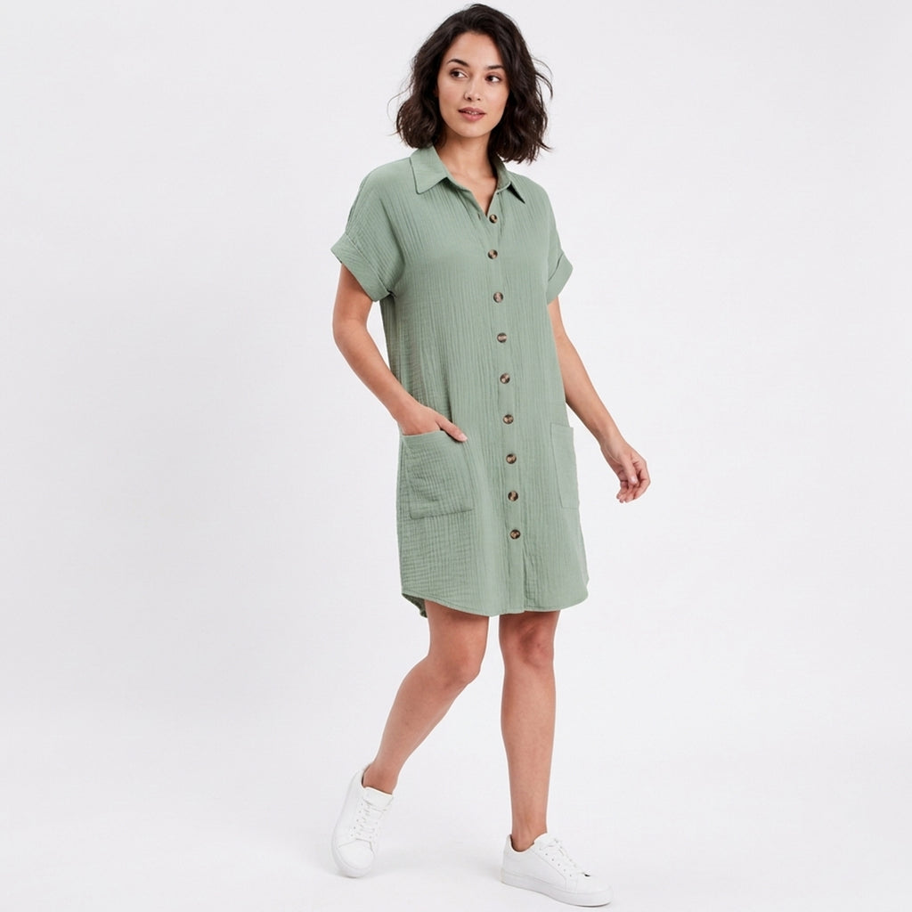 Robe chemise femme en coton léger pour le printemps