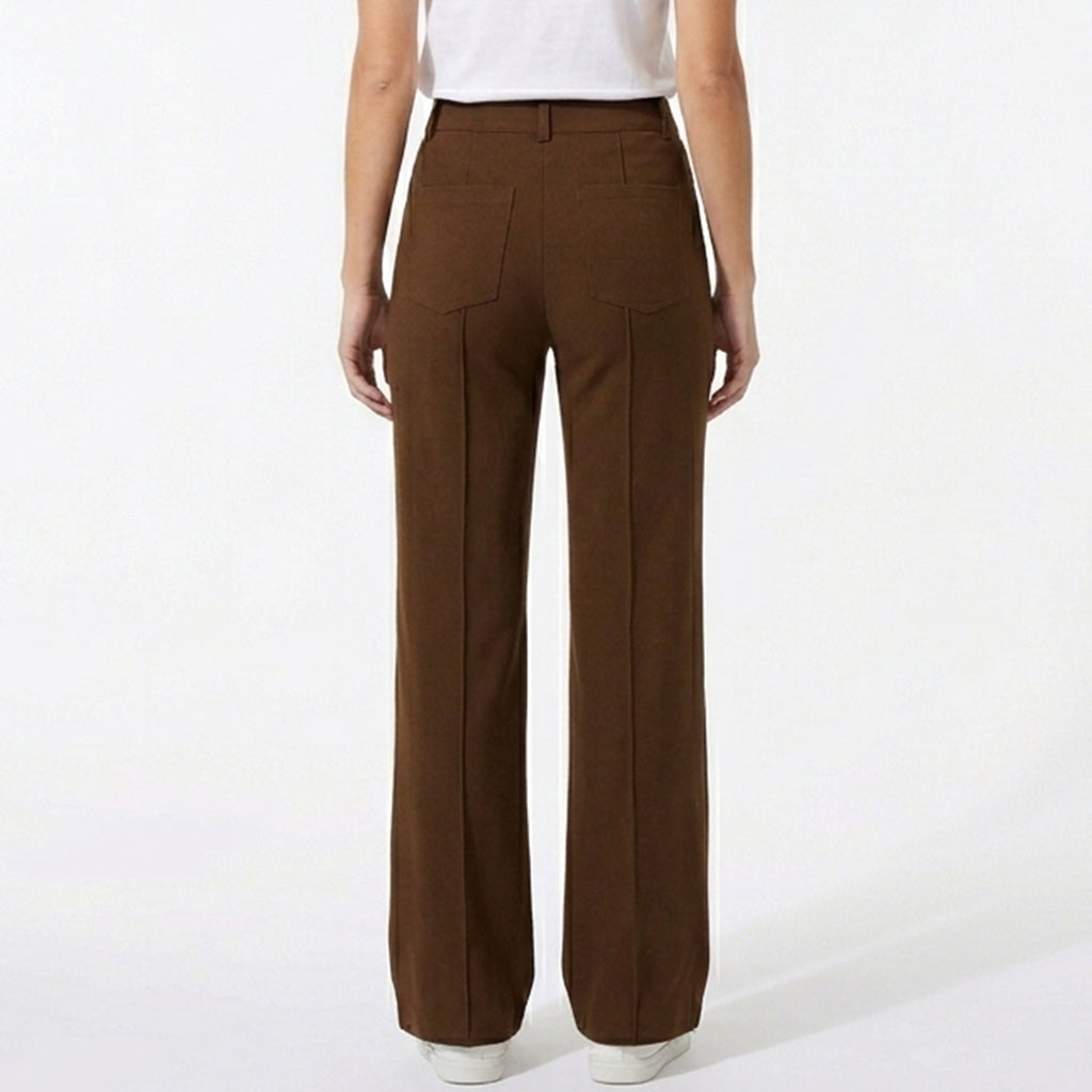 Pantalon taille haute droit femme en coton pour printemps