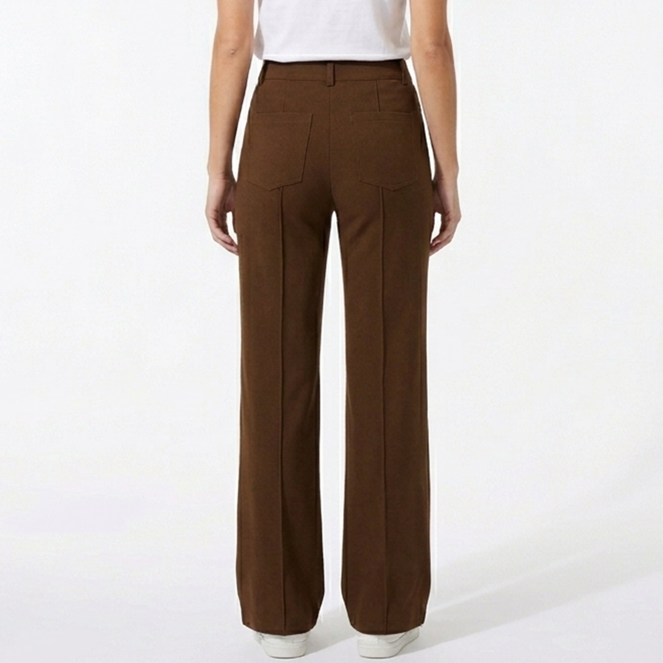 Pantalon taille haute droit femme en coton pour printemps