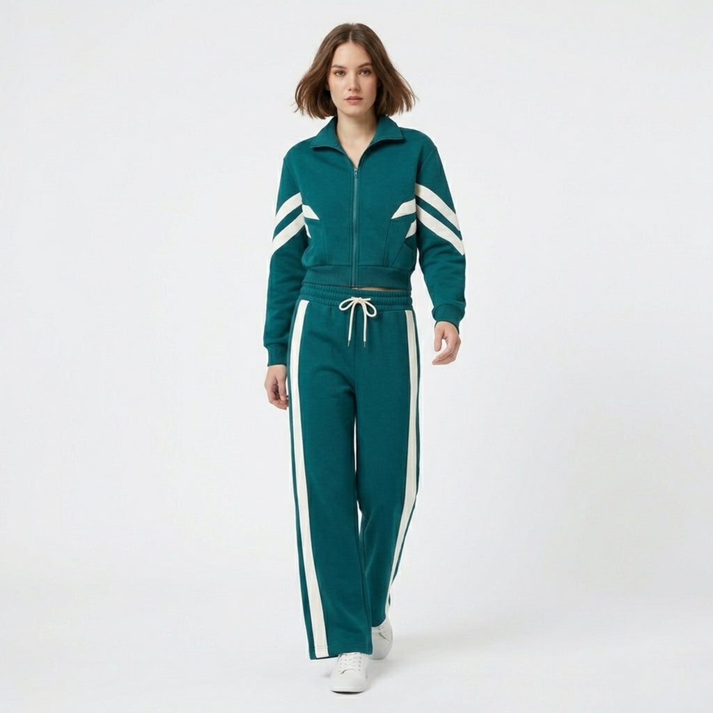 Ensemble femme coton printemps veste zippée pantalon large