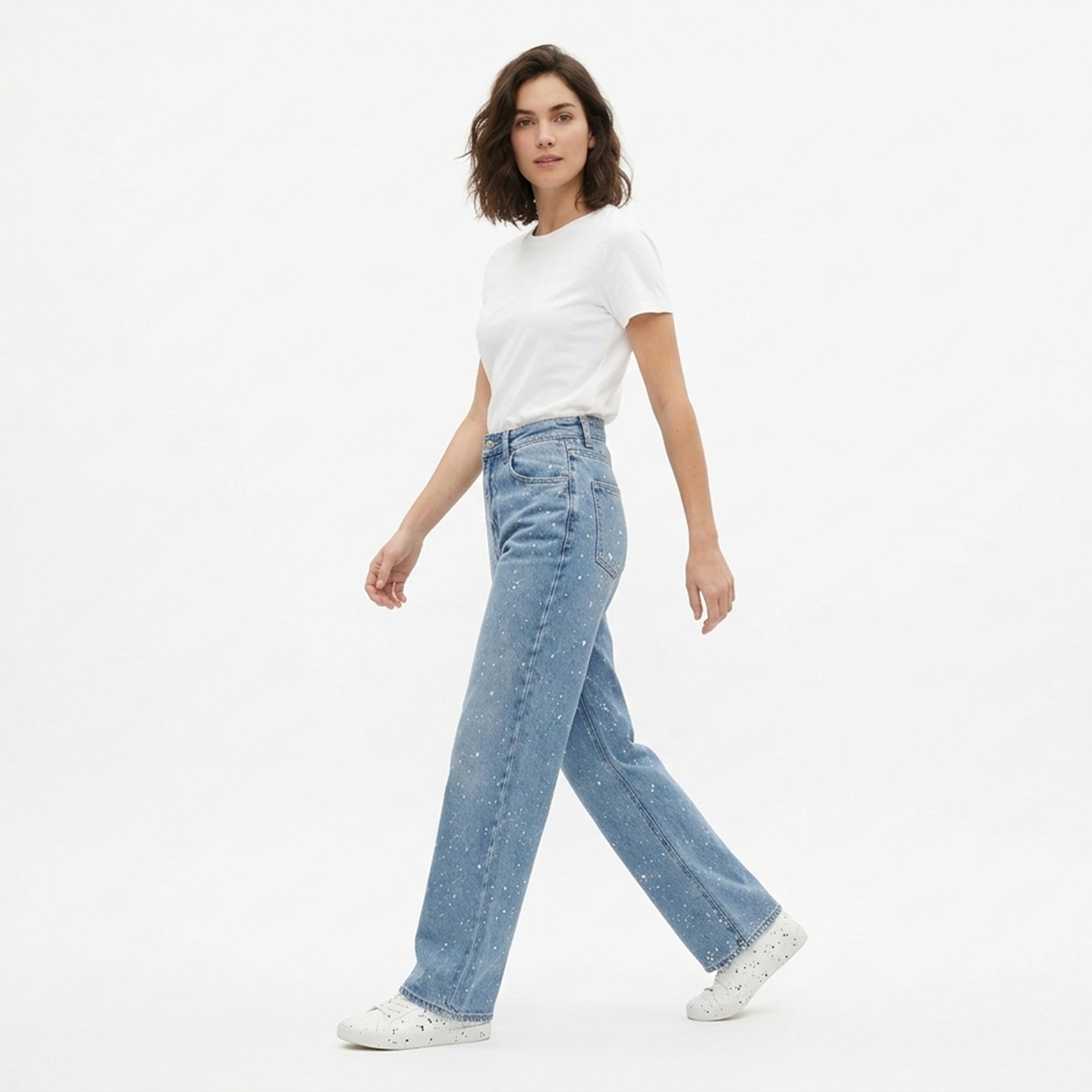 Jean femme taille haute coton été coupe droite