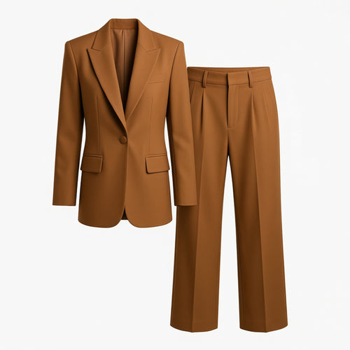 Ensemble femme coton été veste pantalon coupe droite élégant