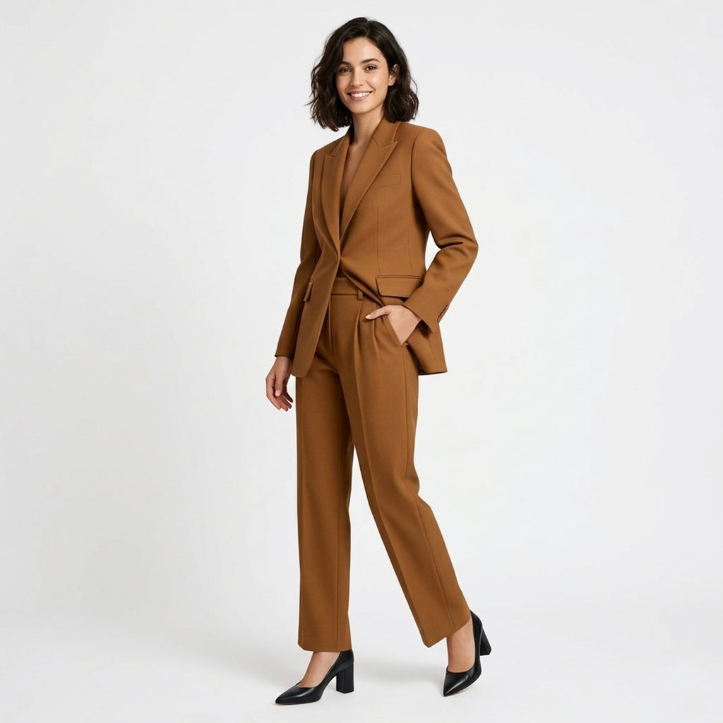 Ensemble femme coton été veste pantalon coupe droite élégant