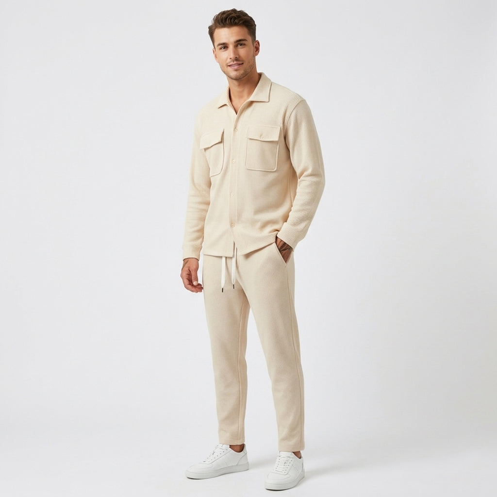 Ensemble homme coton tenue deux pièces casual chemise pantalon printemps-été