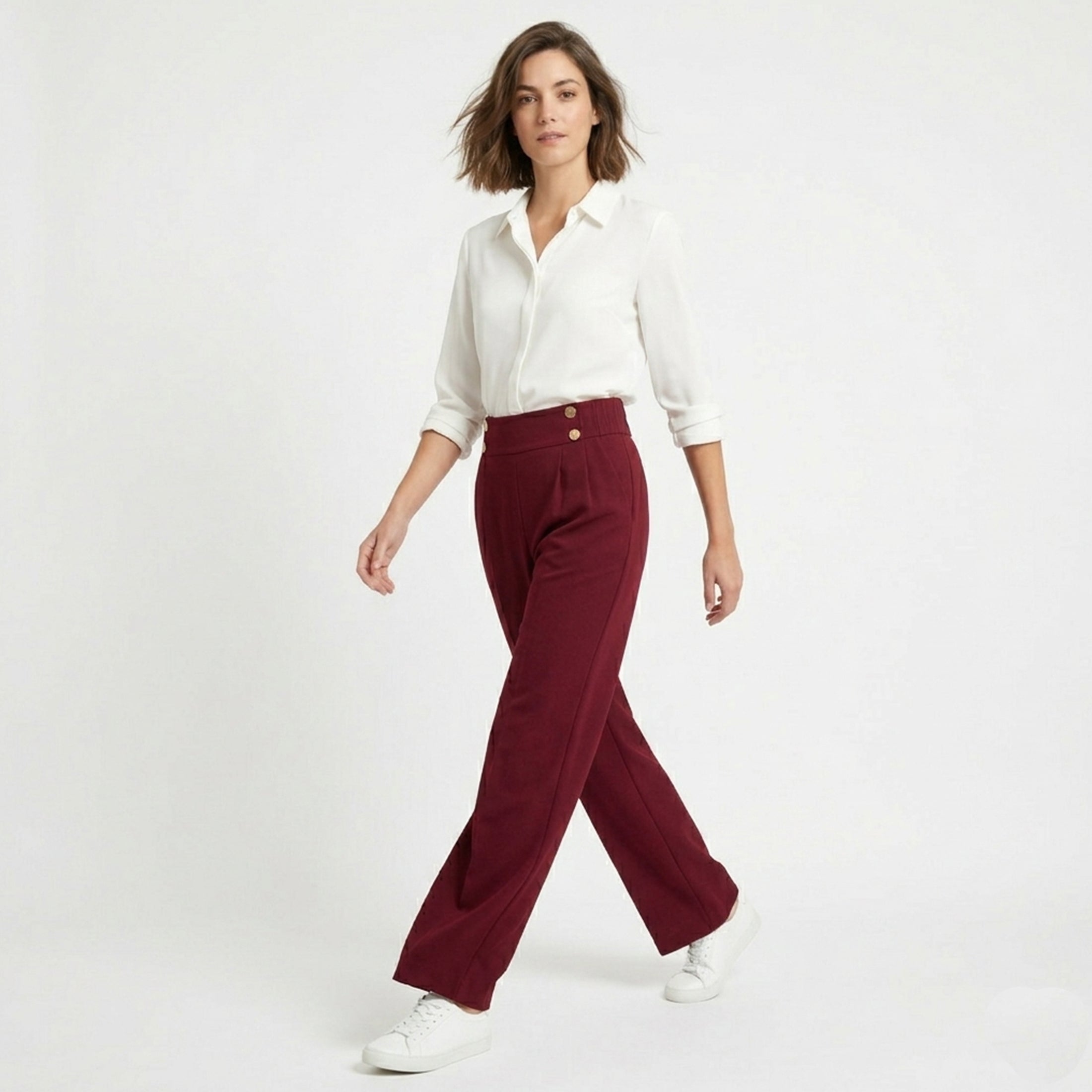 Pantalon droit femme en coton bureau élégant pour printemps-été